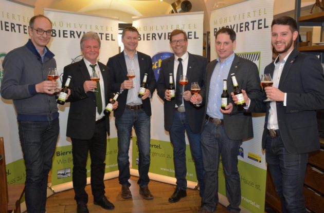 Bierviertel Cuvée 2018 · Peter Krammer (Geschäftsführer Brauerei Hofstetten, Ewald Pöschko (Geschäftsführer Braucommune in Freistadt), Markus Reitinger (Verkauf Brauerei Schlägl), Reinhard Bayer (Braumeister Brauerei Schlägl), Markus Thaller (Braumeister Brauerei Hofstetten), Felix Schiffner (Sohn von Biersommelier-Weltmeister Karl Schiffner)