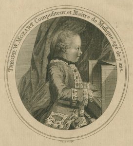 Mozarthaus Vienna Sonderausstellung 2019 · Der siebenjährige W.A.Mozart auf seiner Europa-Reise, Radierung von T. Cook, London 1769 - Kopie