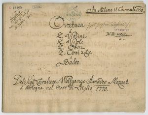 Mozarthaus Vienna Sonderausstellung 2019 · W.A.Mozart,Symphonie D-Dur,KV 84,komponiert im Karneval 1770 in Mailand,Kopisten-Manuskript,geschrieben im Juli 1770 für den Verkauf in Bologna