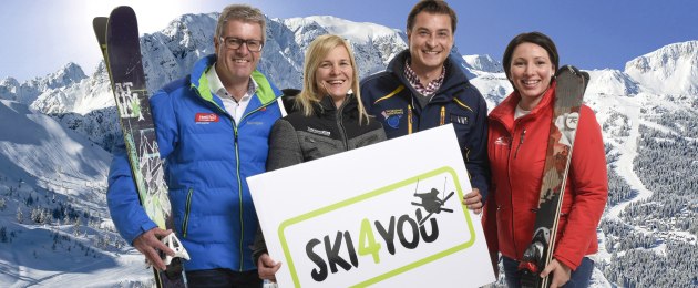 Ski4You Gruppenbild, eine Kooperation die 4 größten Skigebiete Kärntens: der Turracher Höhe, Bad Kleinkirchheim, dem Nassfeld und dem Katschberg.